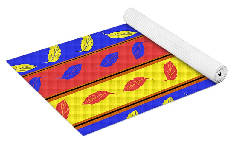 Red Blue Yellow Leaves Stripes - Yoga Mat