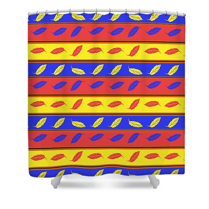 Red Blue Yellow Leaves Stripes - Shower Curtain