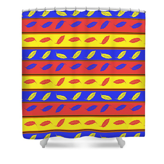 Red Blue Yellow Leaves Stripes - Shower Curtain