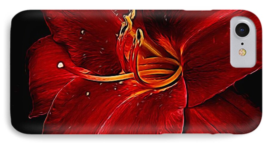 Red Daylily On Black - Phone Case