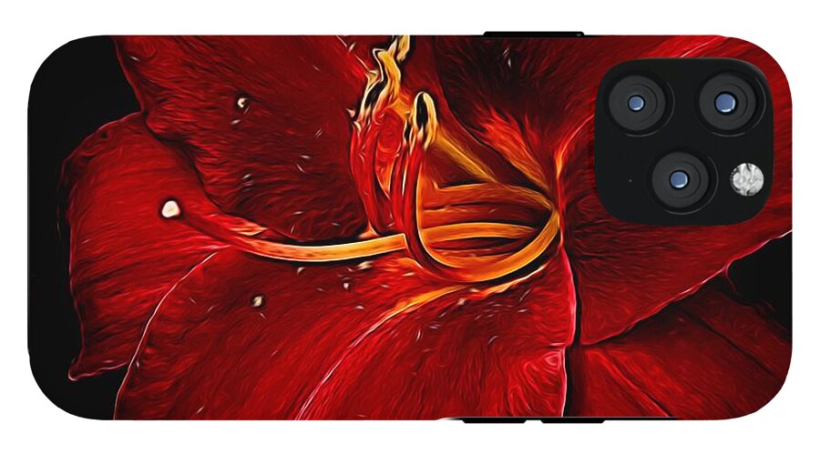 Red Daylily On Black - Phone Case