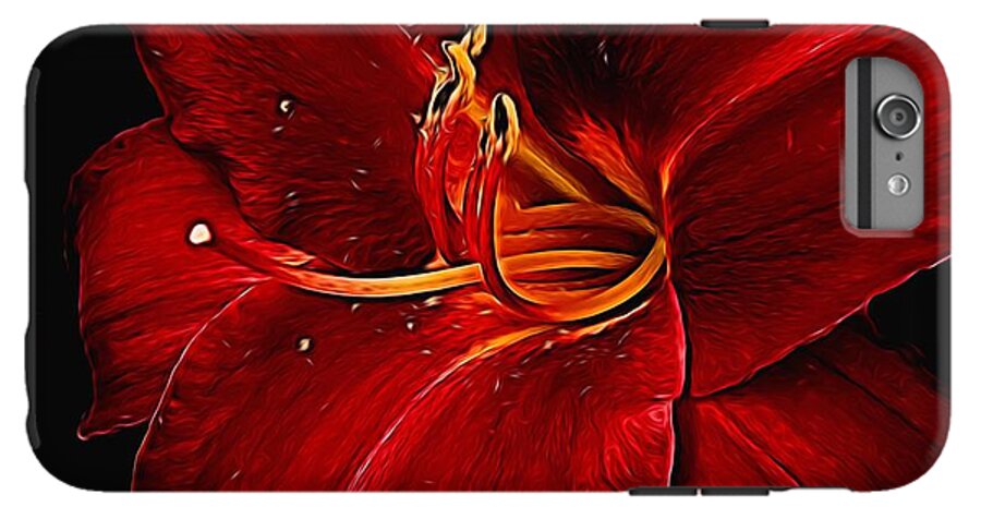 Red Daylily On Black - Phone Case