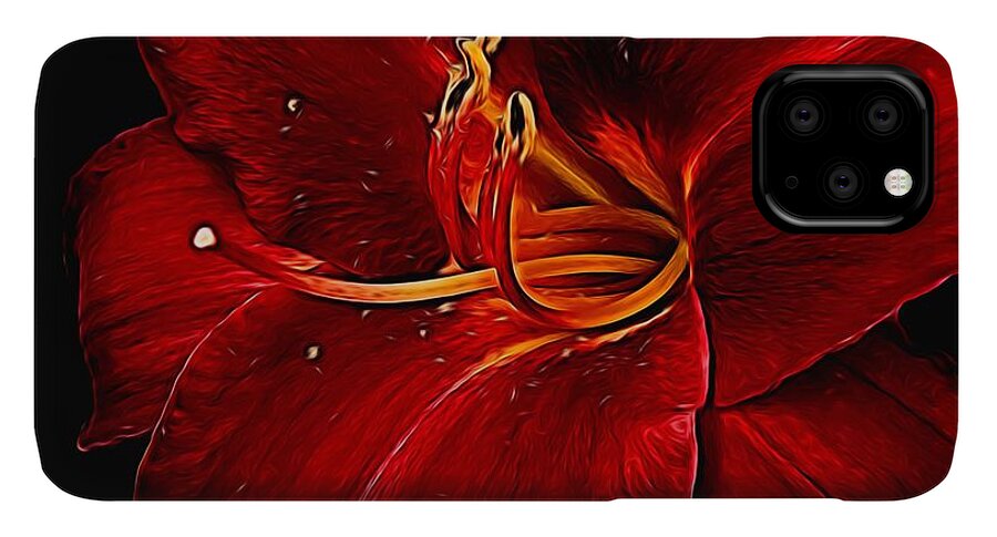 Red Daylily On Black - Phone Case