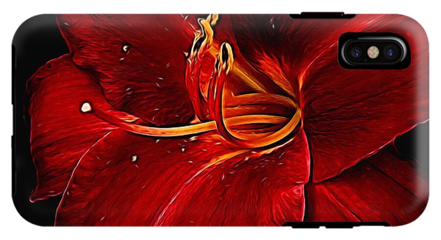 Red Daylily On Black - Phone Case