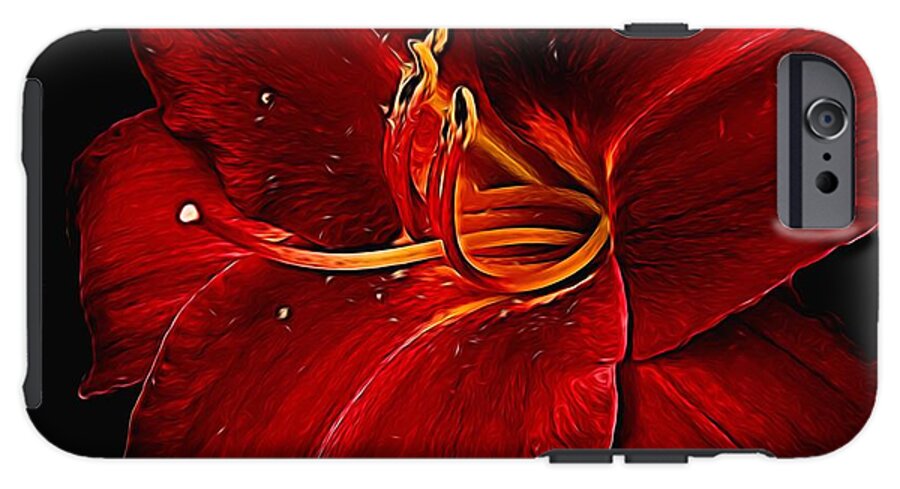 Red Daylily On Black - Phone Case