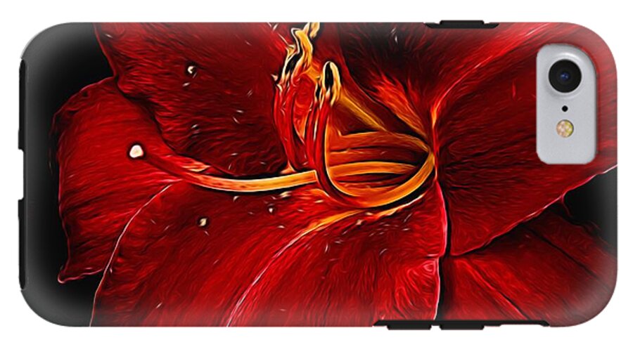 Red Daylily On Black - Phone Case