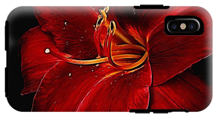 Red Daylily On Black - Phone Case