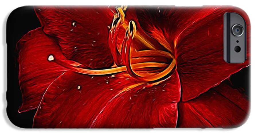 Red Daylily On Black - Phone Case