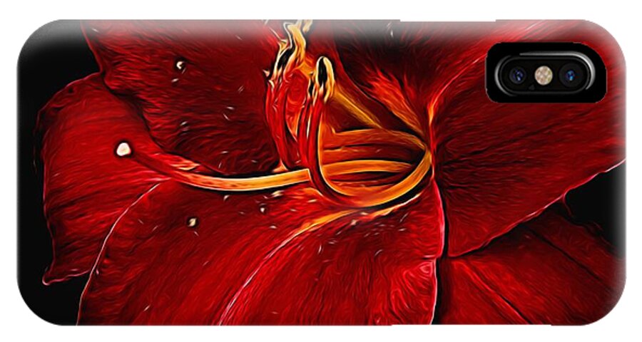 Red Daylily On Black - Phone Case