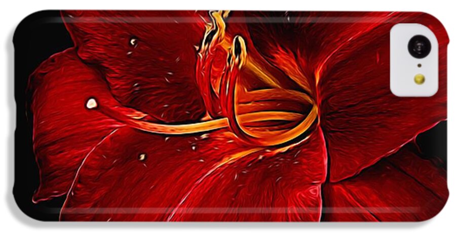 Red Daylily On Black - Phone Case