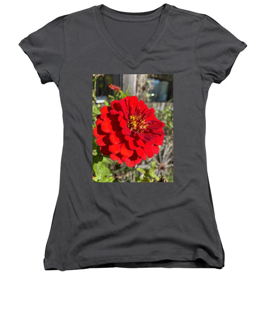 Red Flower In Autumn - Women's V-Neck