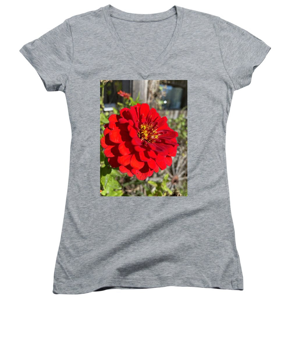 Red Flower In Autumn - Women's V-Neck