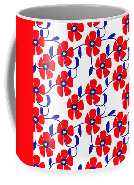 Red Flowers Blue Vines - Mug