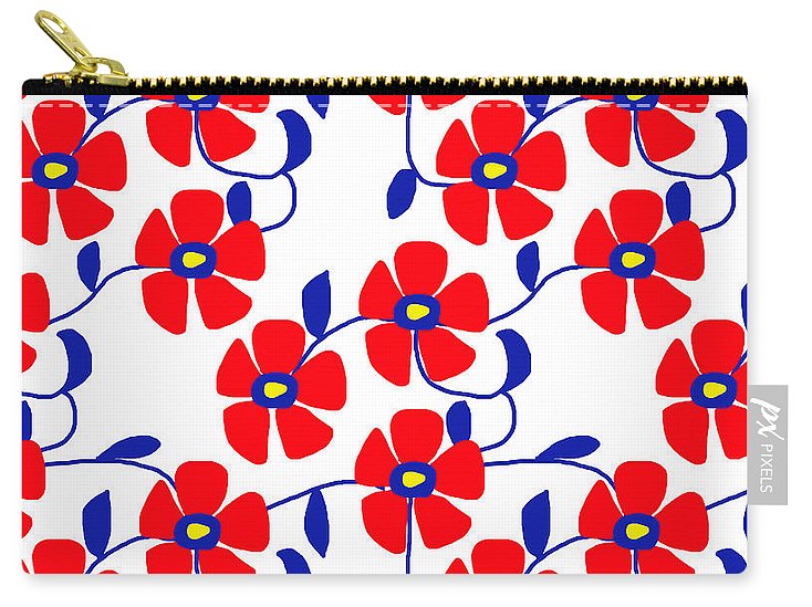Red Flowers Blue Vines - Carry-All Pouch