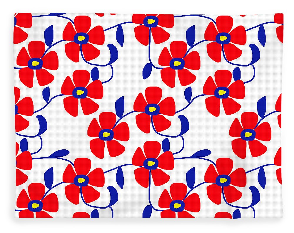 Red Flowers Blue Vines - Blanket