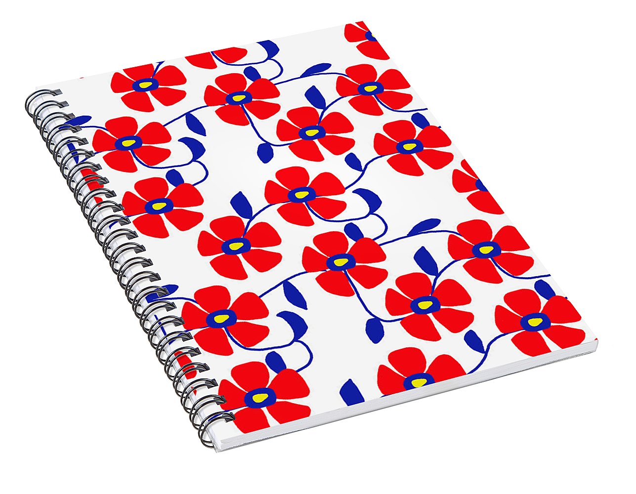 Red Flowers Blue Vines - Spiral Notebook