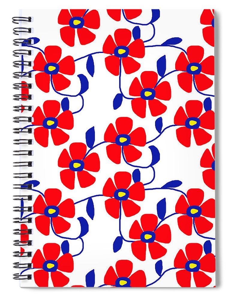 Red Flowers Blue Vines - Spiral Notebook
