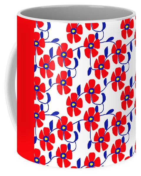 Red Flowers Blue Vines - Mug