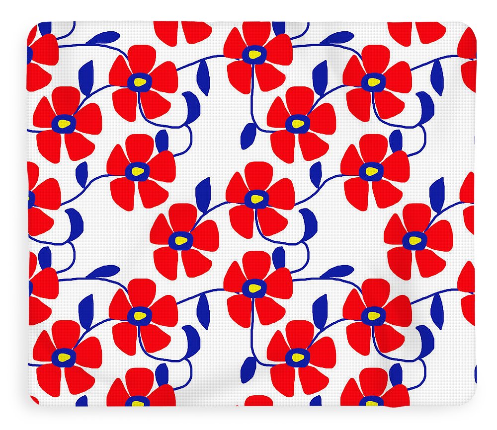 Red Flowers Blue Vines - Blanket