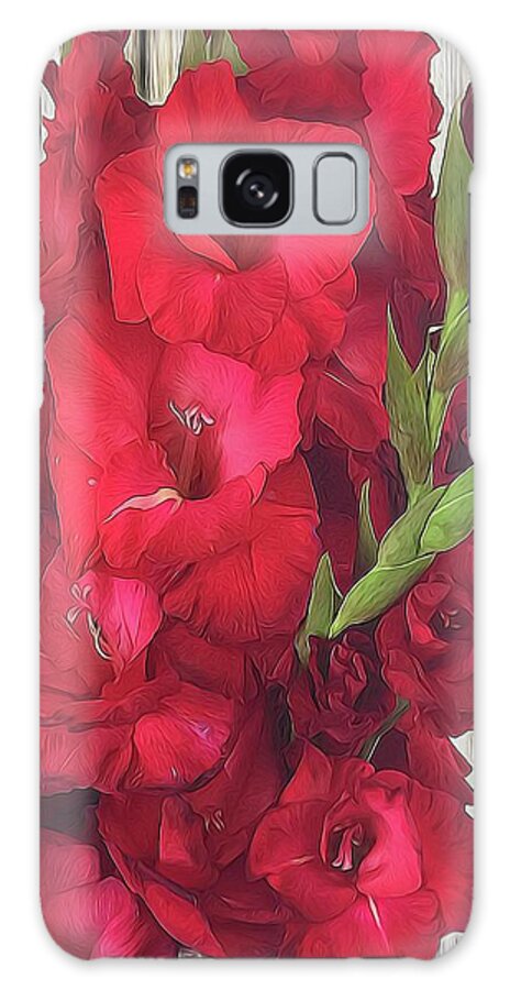 Red Gladiolas On Rustic White - Phone Case