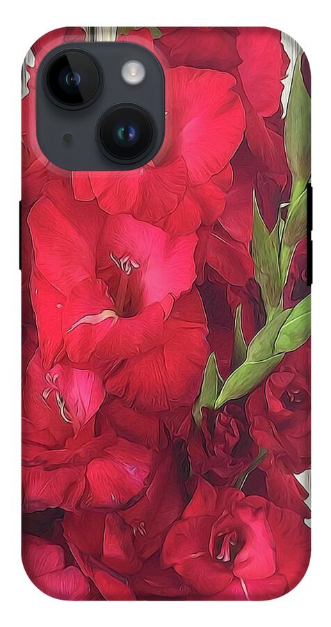 Red Gladiolas On Rustic White - Phone Case