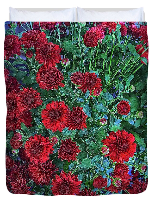 Red Mums - Duvet Cover
