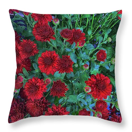 Red Mums - Throw Pillow