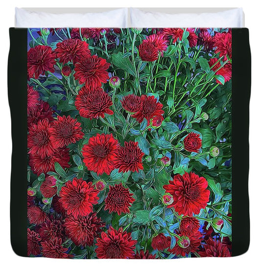Red Mums - Duvet Cover