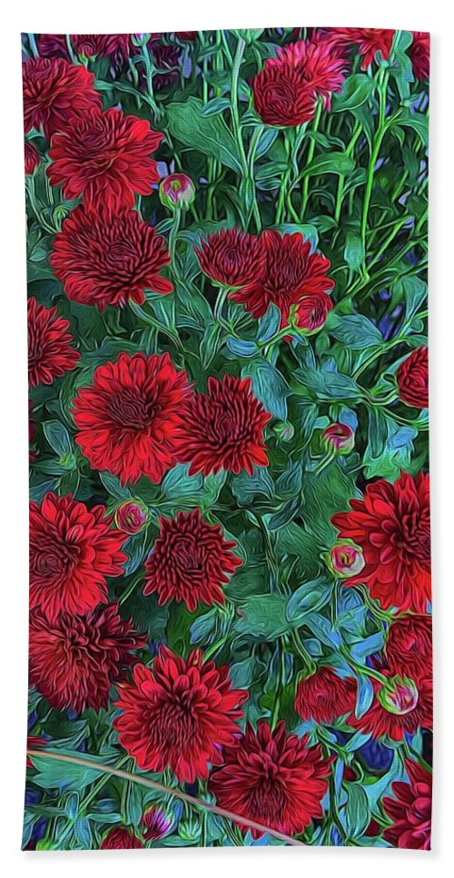 Red Mums - Beach Towel