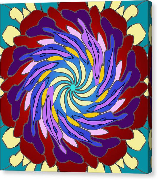 Red Purple Yellow Mandala Swirl - Canvas Print