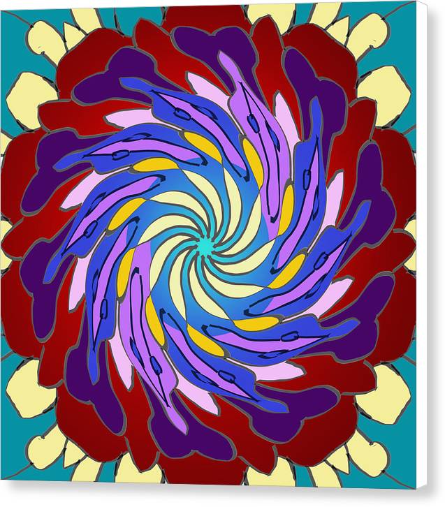 Red Purple Yellow Mandala Swirl - Canvas Print