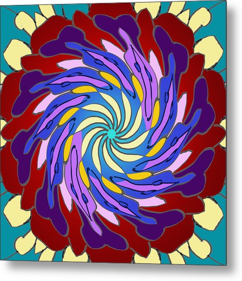 Red Purple Yellow Mandala Swirl - Metal Print