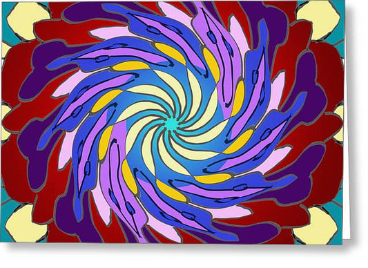 Red Purple Yellow Mandala Swirl - Greeting Card