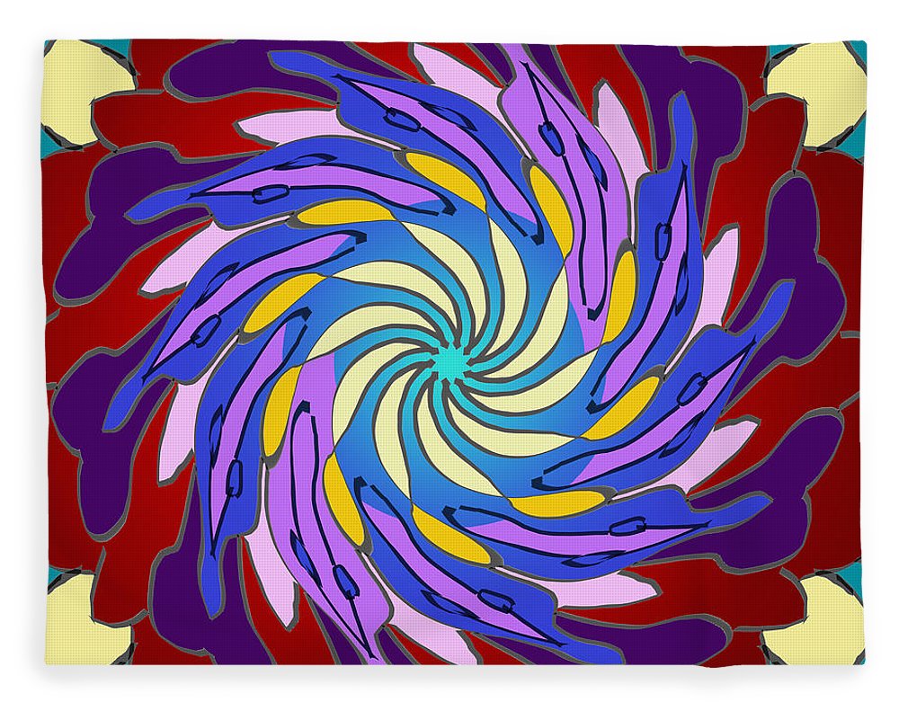 Red Purple Yellow Mandala Swirl - Blanket