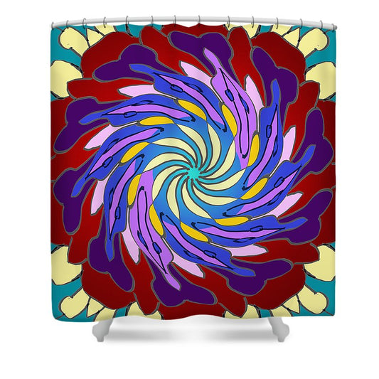 Red Purple Yellow Mandala Swirl - Shower Curtain