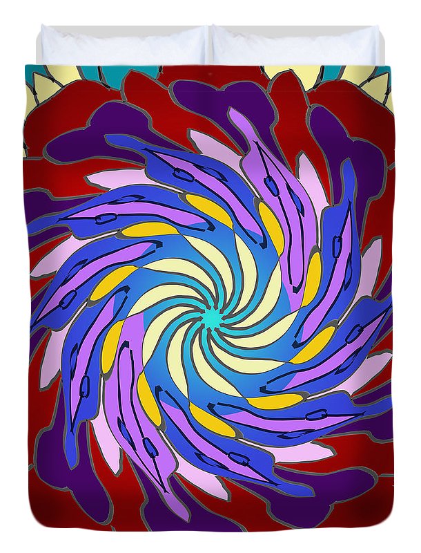 Red Purple Yellow Mandala Swirl - Duvet Cover
