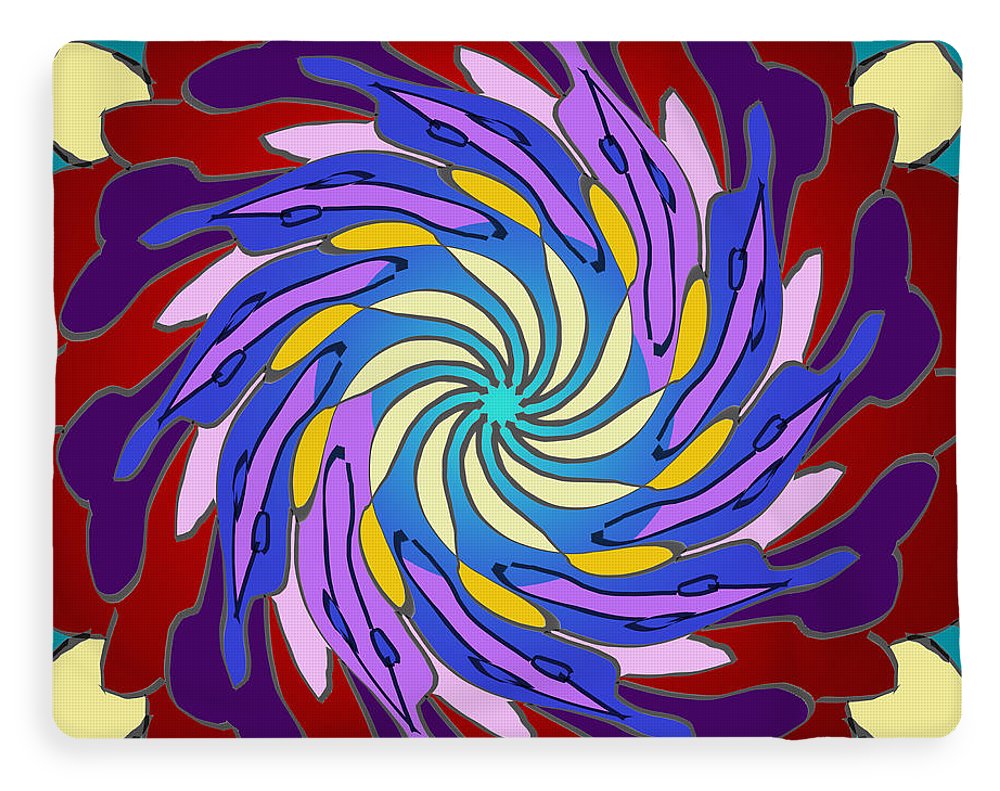 Red Purple Yellow Mandala Swirl - Blanket