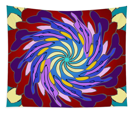 Red Purple Yellow Mandala Swirl - Tapestry