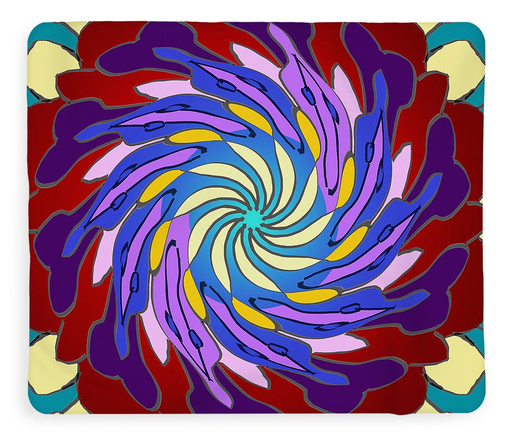 Red Purple Yellow Mandala Swirl - Blanket