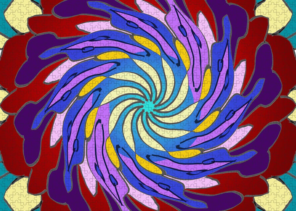 Red Purple Yellow Mandala Swirl - Puzzle