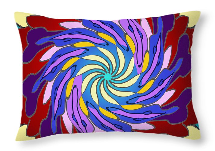 Red Purple Yellow Mandala Swirl - Throw Pillow