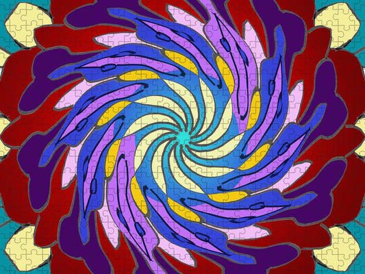Red Purple Yellow Mandala Swirl - Puzzle