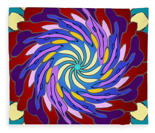 Red Purple Yellow Mandala Swirl - Blanket