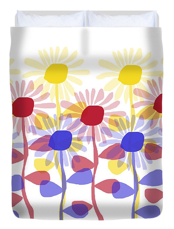 Red Yellow and Blue Sunflowers - Duvet Cover