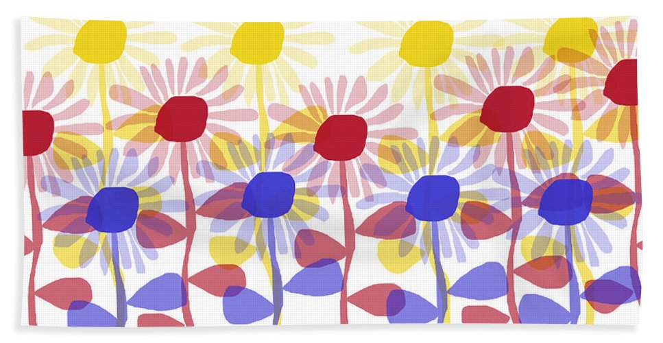 Red Yellow and Blue Sunflowers - Beach Towel