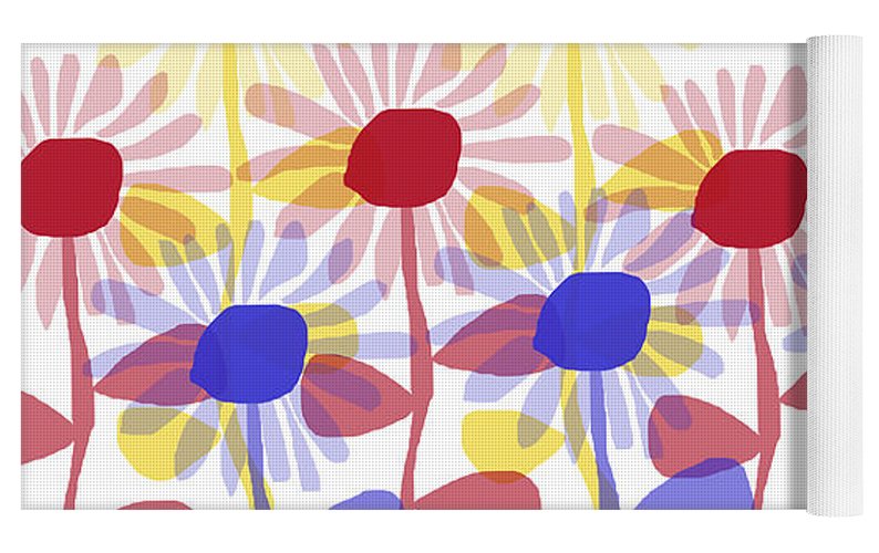 Red Yellow and Blue Sunflowers - Yoga Mat