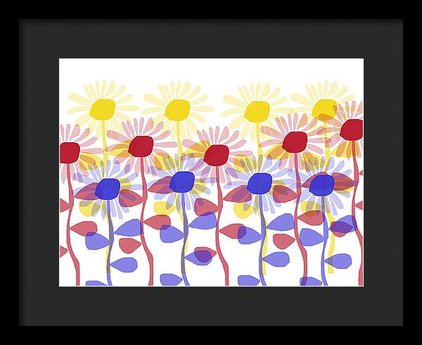 Red Yellow and Blue Sunflowers - Framed Print