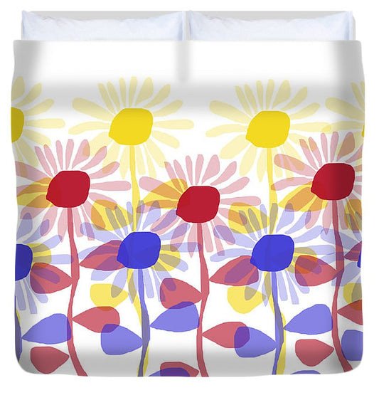 Red Yellow and Blue Sunflowers - Duvet Cover