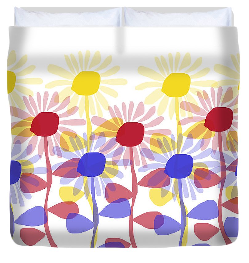 Red Yellow and Blue Sunflowers - Duvet Cover