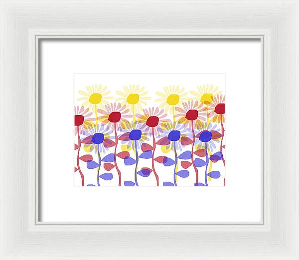 Red Yellow and Blue Sunflowers - Framed Print